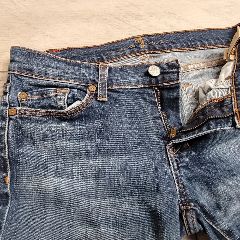 👖7 For All Mankind Jeans Womens 29 Indigo Wash Fading DOJO Flare Bootcut USA - Picture 6 of 16